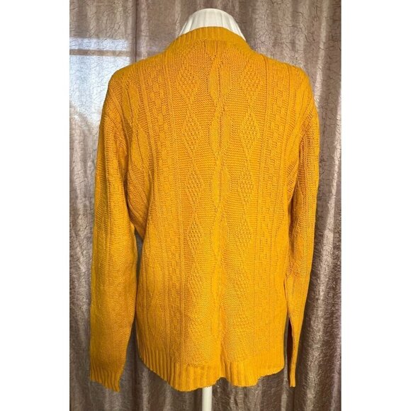 Vintage Sears Sweater Unisex Small Yellow Cable Knit Sweater Orange yellow Grung - Picture 2 of 12